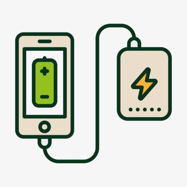 Güç banka pil telefon Chargervector düz çizgi kontur simgesini