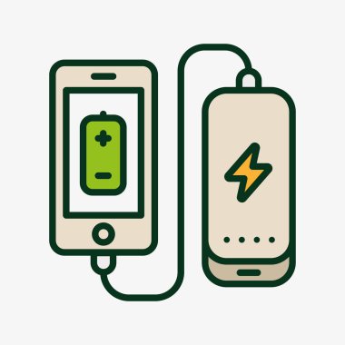 Güç banka pil telefon Chargervector düz çizgi kontur simgesini