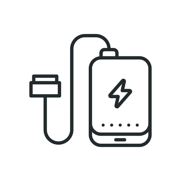 Banco Potência Bateria Telefone Carregador Vetor Linha Plana Curso Ícone — Vetor de Stock