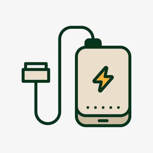 Енергетичного Банка Телефон Chargervector Плоским Лінії Обведення Піктограма Акумулятора — стоковий вектор