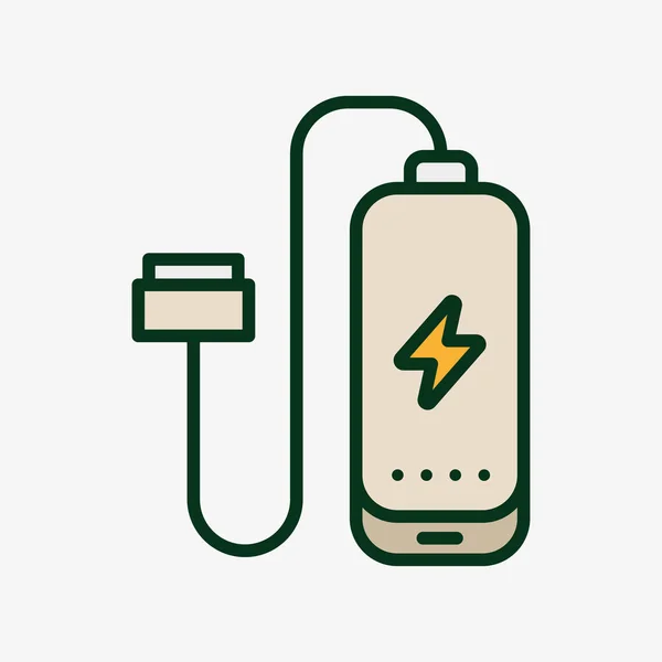 Енергетичного Банка Телефон Chargervector Плоским Лінії Обведення Піктограма Акумулятора — стоковий вектор