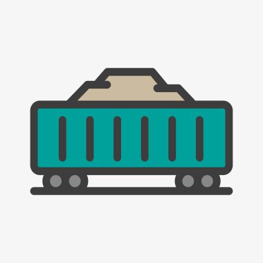 Kargo trende vagon konteyner düz çizgi vektör simgesi