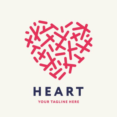 Yaratıcı pembe kalp geometrik çapraz çizgiler Logo tasarım şablonunu yaptı. Sadaka bakım sağlık Kardiyoloji Trendy şık konsept logo beyaz bir arka plan üzerinde seviyorum. 