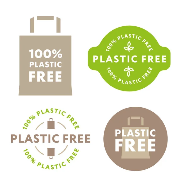 stock vector Plastic Free Life. Collection of Green Healthy Organic Eco Label Stamp Badge. Paper Bag Recycle Concept.