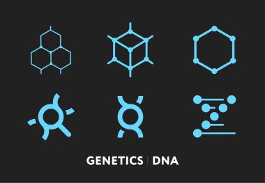 Genetik Dna Biyoloji Araştırma Bilim Logo şablonu koymak. Vektör düz çizgi kontur simgesini.