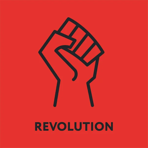 Kırmızı Yumruk Devrim Protesto Vektör Düz Çizgi Kontur Simgesini — Stok Vektör
