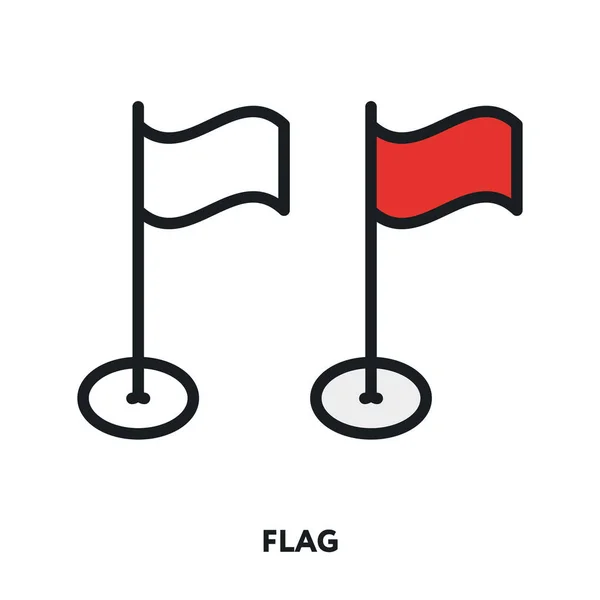 Isométrica Bandeira Flagpole Vetor Linha Plana Traço Ícone — Vetor de Stock
