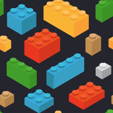 İzometrik plastik Inşaat oyuncak parçaları parçaları yapıcı tuğla blok. Dikişsiz desen.