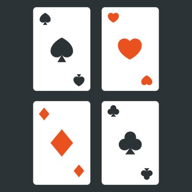 Kart takımları oynamak. Maça, Kupa, Elmas, Sopa. Poker Blackjack Kumar. Vektör Düz İllüstrasyon. 