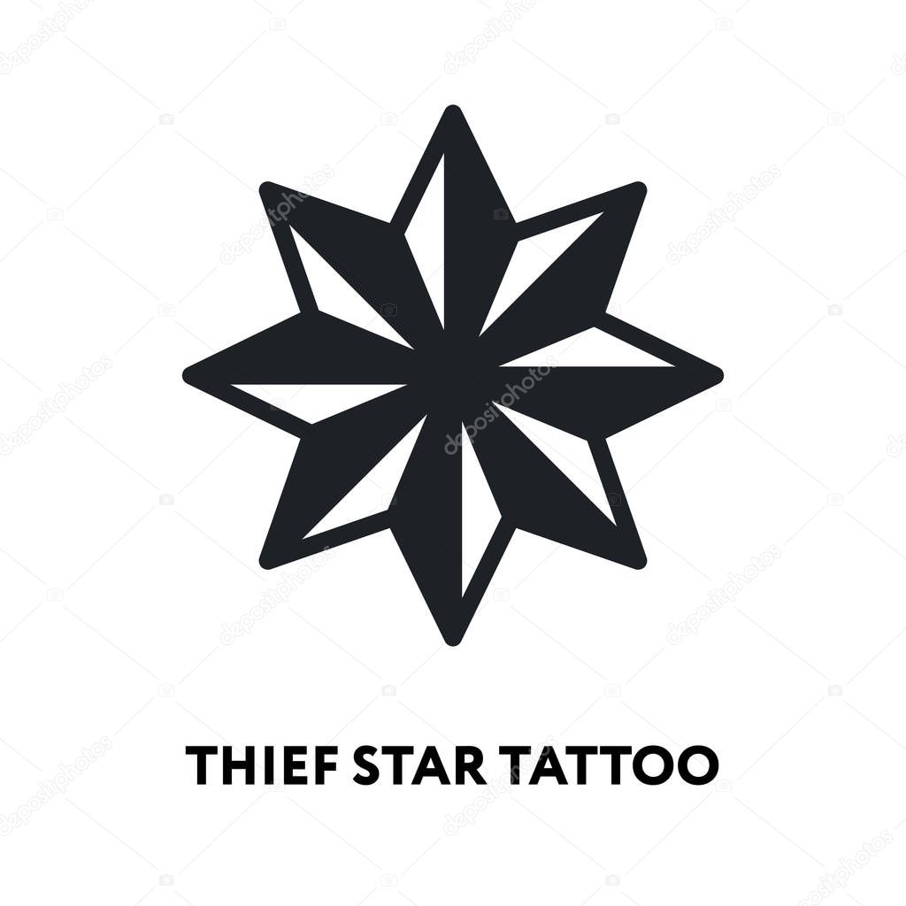 Eight Pointer Star. Thief Prison Tattoo. Compass Rose Vector Flat Line Stroke Icon.