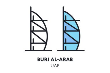 Burj Al-Arap Dubai Emirateslandmark Sight. Vektör Düz Çizgi Simgesi Çizimi.