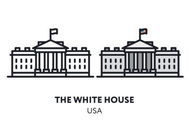 Beyaz Saray. Washington ABD Hükümet Binası Landmark Sight. Vektör Düz Çizgi Simgesi Çizimi.