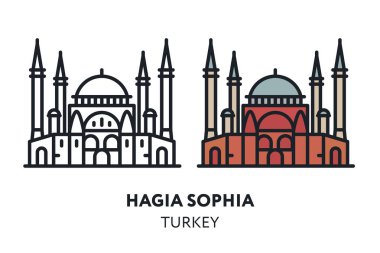 Ayasofya Katedrali. İstanbul Türkiye'nin Simgesel Alanı. Vektör Düz Çizgi Simgesi Çizimi.