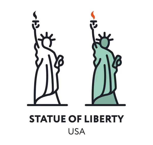 Özgürlük Heykeli Abd New York Şehir Landmark Sight Vektör Düz — Stok Vektör