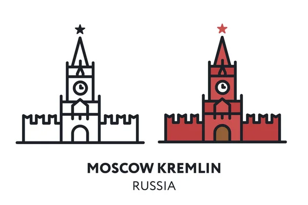Здание Московского Кремля Russia Landmark Sight Иллюстрация Векторной Плоской Линии — стоковый вектор