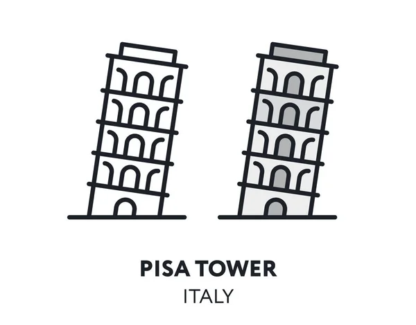 Tour Pise Italie Landmark Sight Illustration Icône Ligne Plate Vectorielle — Image vectorielle