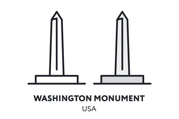 Washington Anıtı Dikilitaş Abd Landmark Sight Vektör Düz Çizgi Simgesi — Stok Vektör