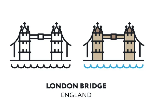 London Bridge Landmark Sight Ilustração Ícone Linha Plana Vetorial — Vetor de Stock
