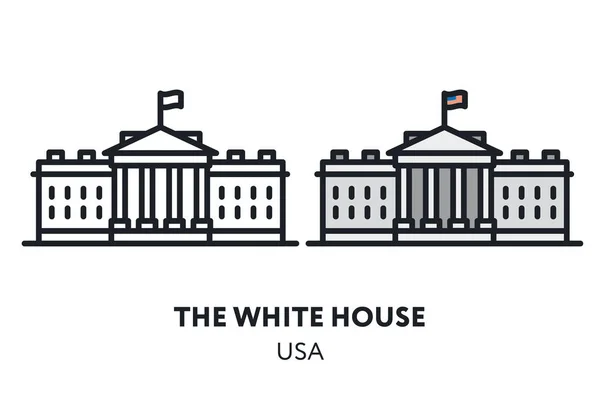 Casa Branca Washington Eua Governo Edifício Landmark Sight Ilustração Ícone — Vetor de Stock