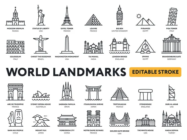 International Landmarks Sights World Voyages Tourisme Visites Touristiques Ensemble Illustrations — Image vectorielle