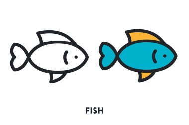 Dekoratif Akvaryum Balık Vektör Düz Çizgi Simge İllüstrasyon.