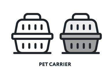 Kedi Köpek için Pet Carrier Box Transporter Case. Vektör Düz Çizgi Simgesi Çizimi.