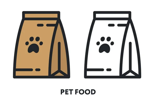 Pet Dog Cat Food Paper Bag Package Vector Flat Line — Stock Vector