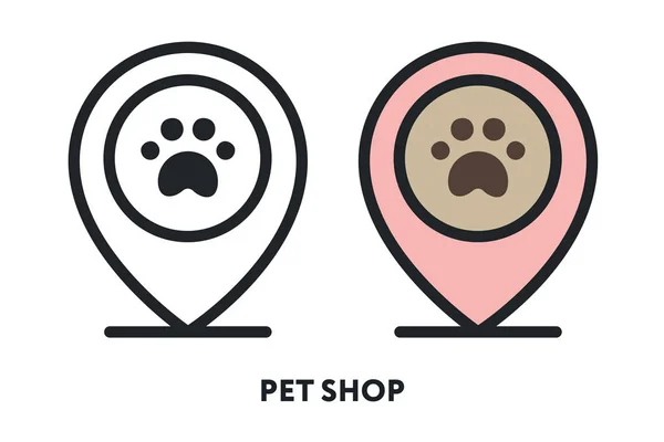 Pet Shop Paw Location Pin Vector Flat Line Icon Illustration — Stock Vector