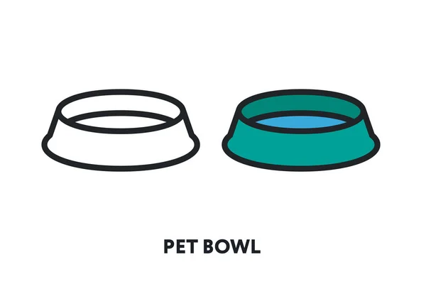 Pet Bowl Dish Plate Dry Food Water Vector Flat Line — Stock Vector
