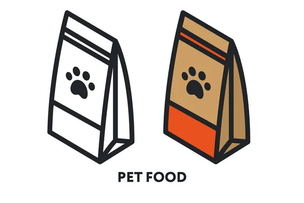 Isometric Pet Dog Cat Food Paper Bag Package Vector Flat — Stock Vector