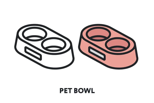 Isometric Pet Bowl Dish Plate Dry Food Water Vector Flat — Stock Vector