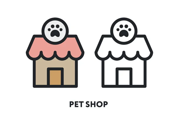 Pet Shop Sklep Paw Building Wektor Płaski Linia Ikona Ilustracja — Wektor stockowy