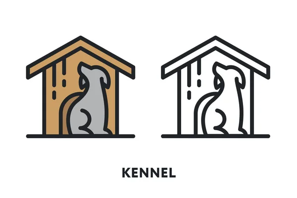 Dog House Pet Kennel Ilustração Ícone Linha Plana Vetorial — Vetor de Stock