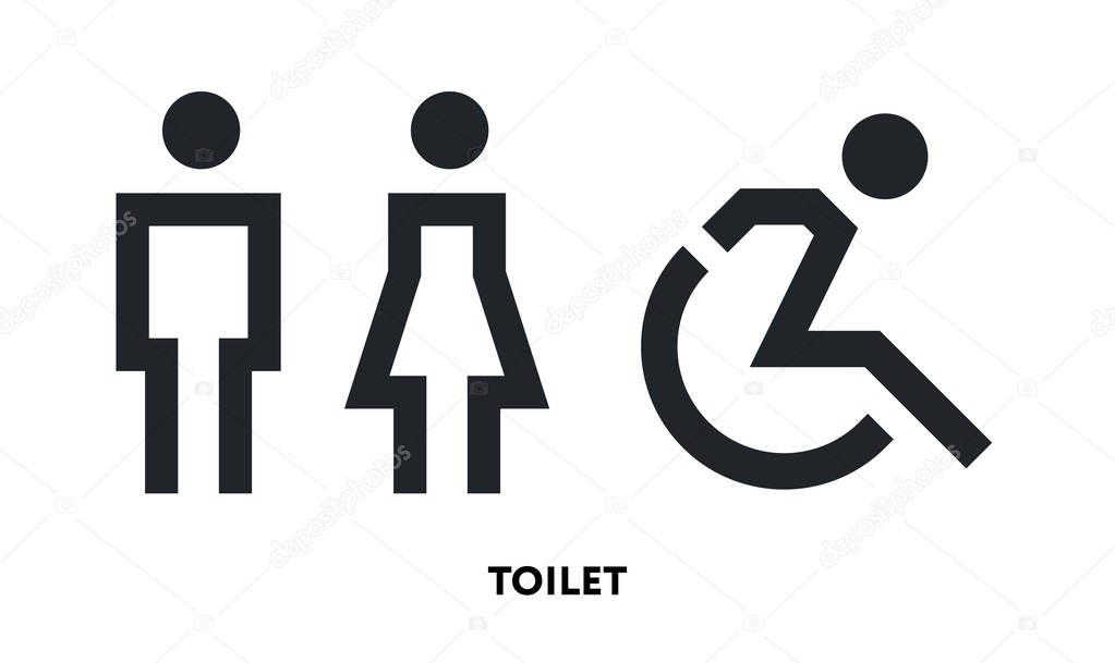 Restroom Toilet Sign Male Female Disabled Person Wheelchair. Vector Flat Line Icon Illustration