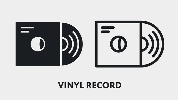 Vinyl Record Retro Cover Music Vector Flat Line Icon Illustration — Stock Vector