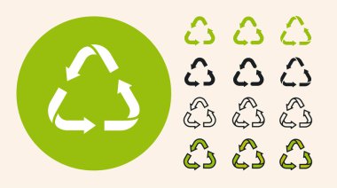 Geri dönüşüm Çöp Üçgenoklar Eko Sembol. Minimal Düz Hat Anahat Kontur Simge Seti.