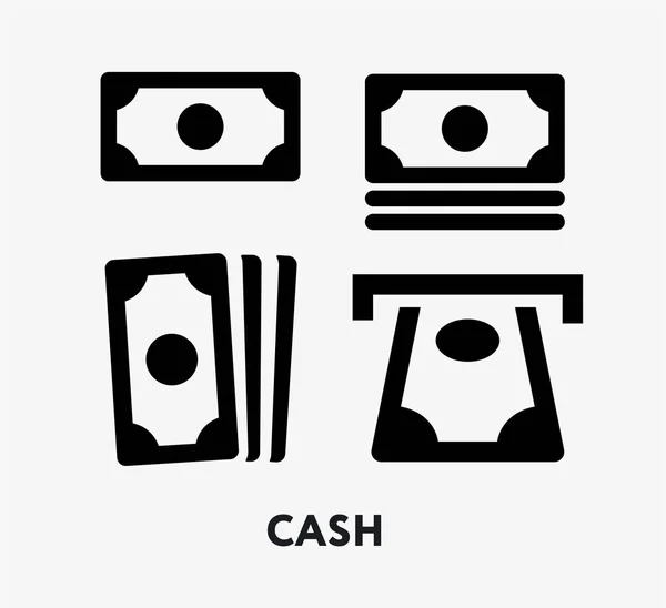 Cajero Automático Dollar Bill Cash Money Set Iconos Vectoriales — Archivo Imágenes Vectoriales