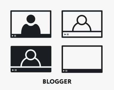 Video Blogger Influencer Vlog. Düz Vektör Çizgisi Simge Seti.