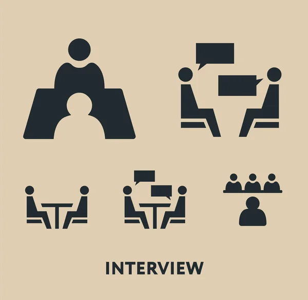 Rekrutmen Dialog Wawancara Job Set Ikon Garis Vektor Datar - Stok Vektor