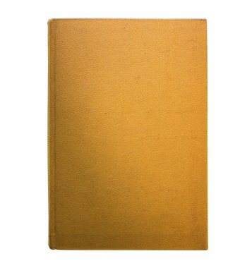 Eski antika nadir bulunan sarı kitap kapağı beyaza izole edildi. Zarar görmüş, eski püskü, buruşuk kağıt karton bir doku. Ön Görünüm. 