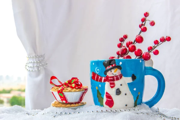 Christmas Decorations Christmas Fruit Mince Pies Cup Snowman — Stock Photo, Image