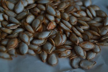 Beyaz arka plan üzerinde kuru kabak çekirdeği