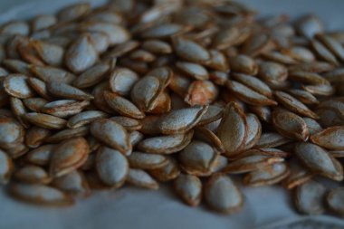 Beyaz arka plan üzerinde kuru kabak çekirdeği