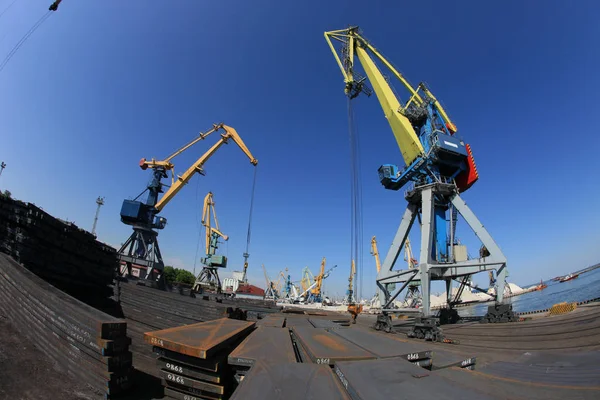 Fisheye Uitzicht Van Gantry Kranen Zeehaven — Stockfoto