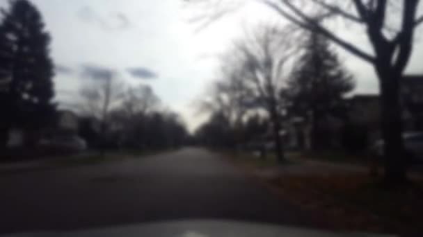 Driving Residential Area Residential Houses Blur Effect Dramatic Beautiful Sky — Stock Video