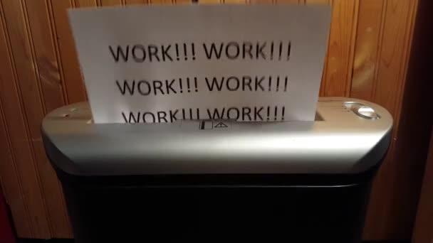 Paper Shredder Shredding Work Assignment Work Frustration Give Start Concept — Stock Video