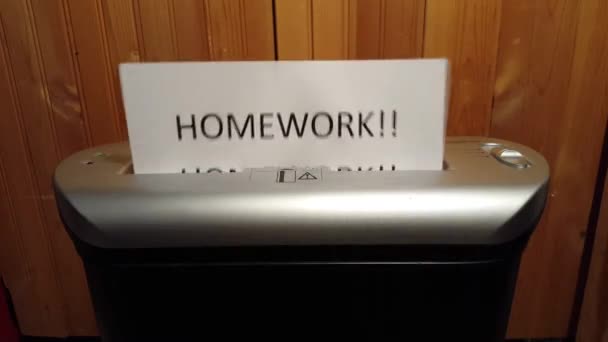 Paper Shredder Shredding Homework Homework Frustration Help Give Start Concept — Stock Video