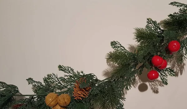 Mutlu Noeller Garland ile doğa süsler. Mutlu bayramlar ve Sezon selamlar yeşil dekorasyon.