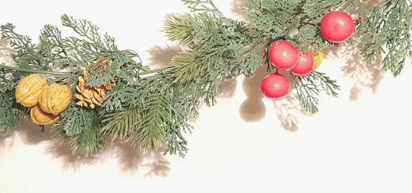 Mutlu Noeller Garland ile doğa süsler. Mutlu bayramlar ve Sezon selamlar yeşil dekorasyon.
