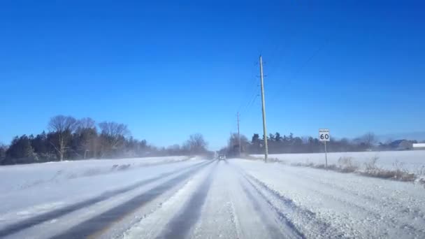 Driving Winter Rural Road Day Driver Point View Pov Countryside — Stock Video